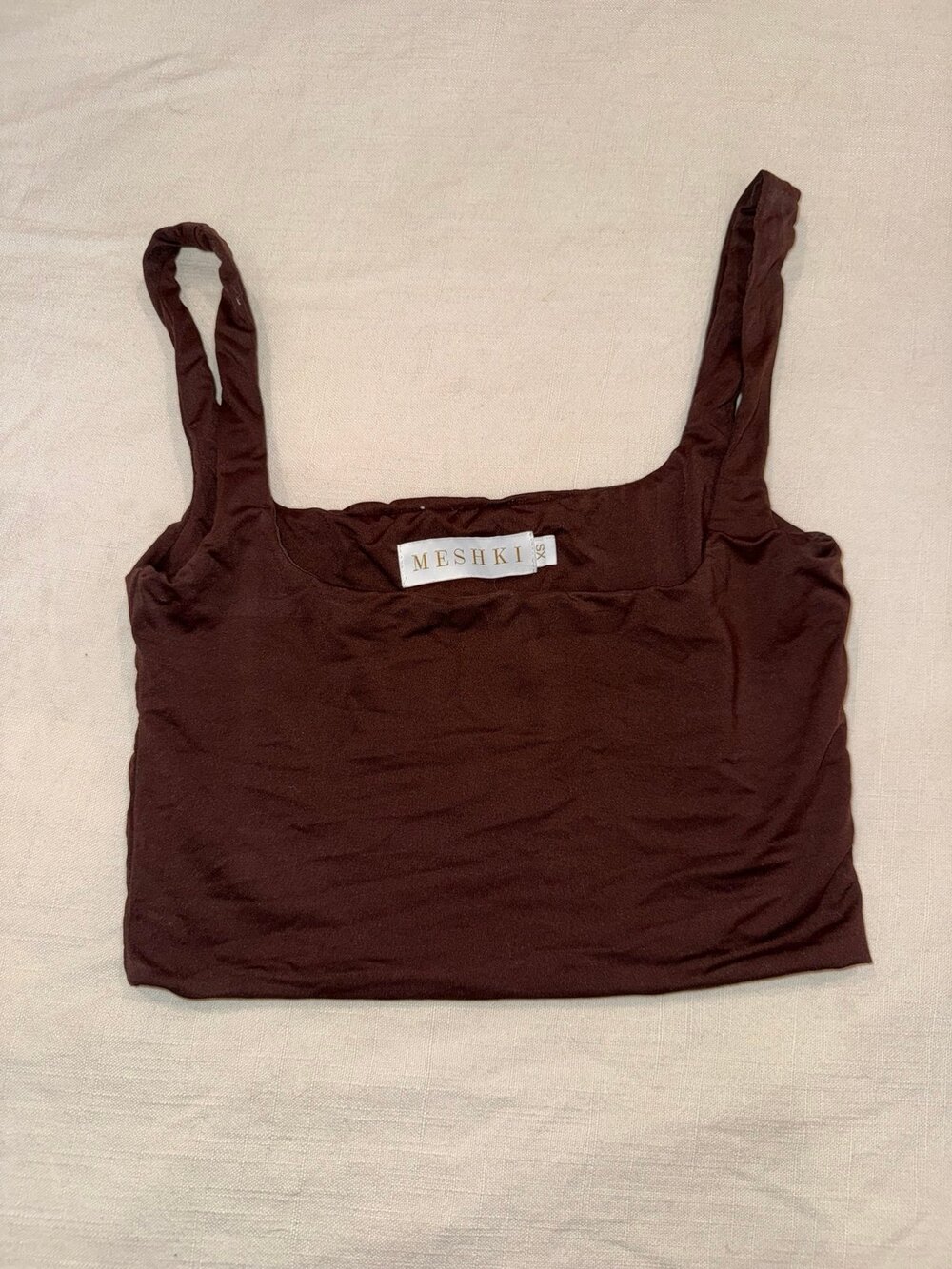 MESHKI Brown Square Neck Crop Top Size XS